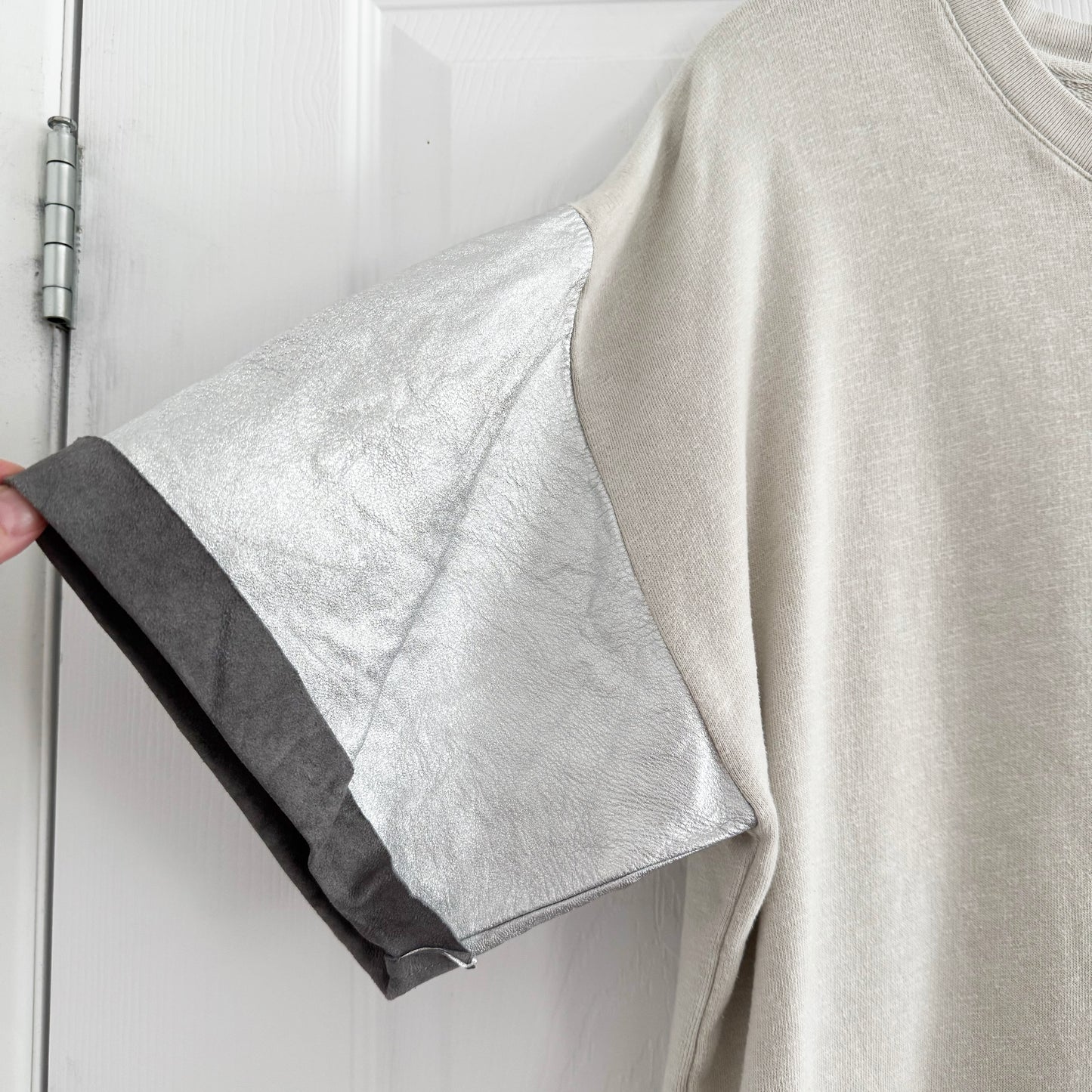 Each x Other Sweatshirt with Silver Leather Sleeves, size Large