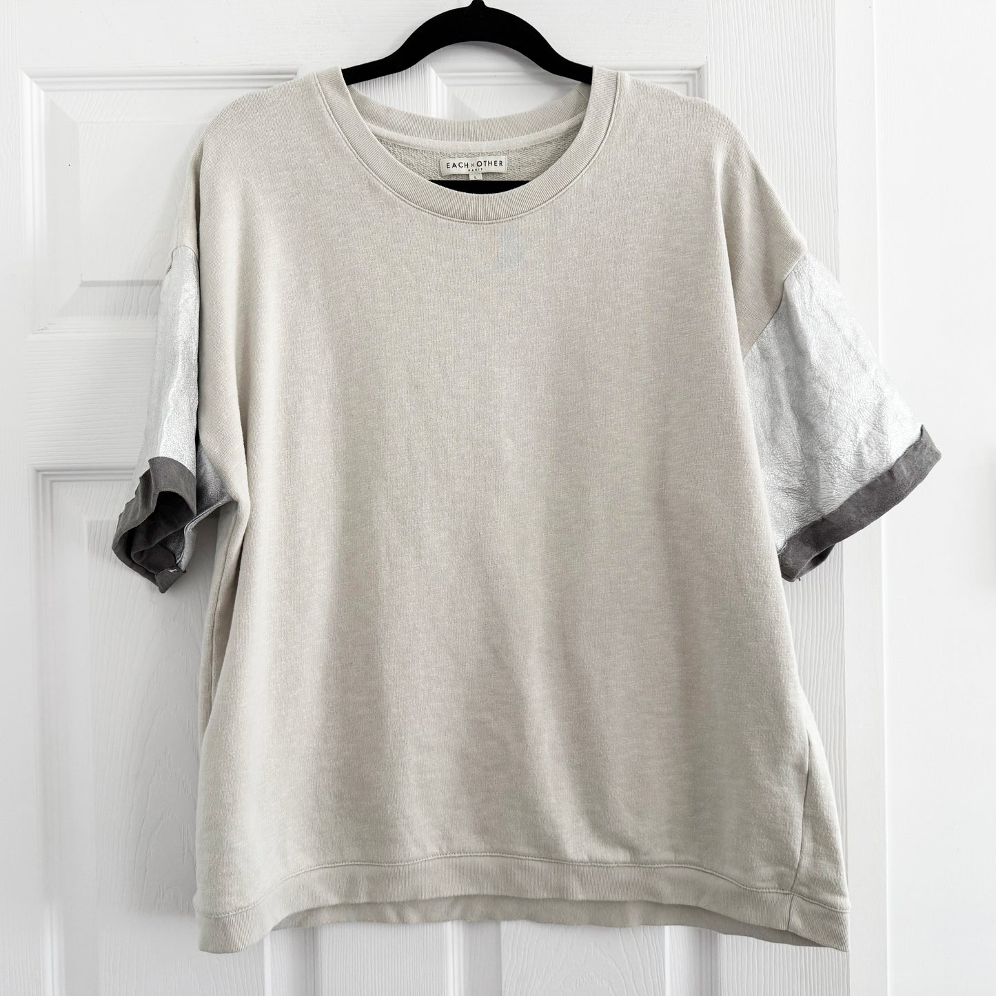 Each x Other Sweatshirt with Silver Leather Sleeves, size Large