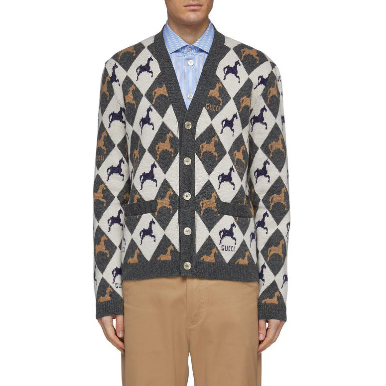 ** MENS ** Gucci Argyle Cardigan in Grey, size Large