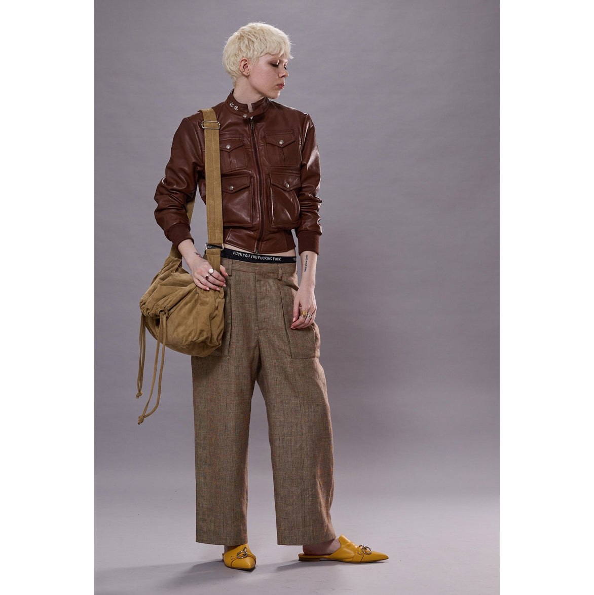 R13 Pleated Pocket Trousers in Brown, size 29