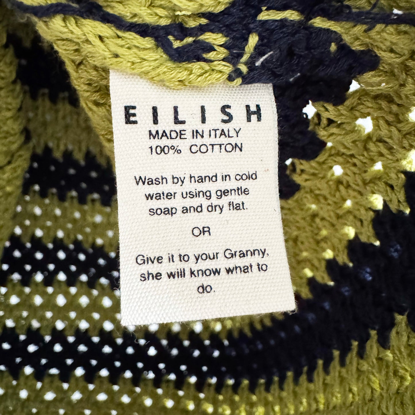 Eilish Studio Stripe Crochet Knit Mini Dress in Dark Navy/Pistachio, size M/L (fits like S/M?)