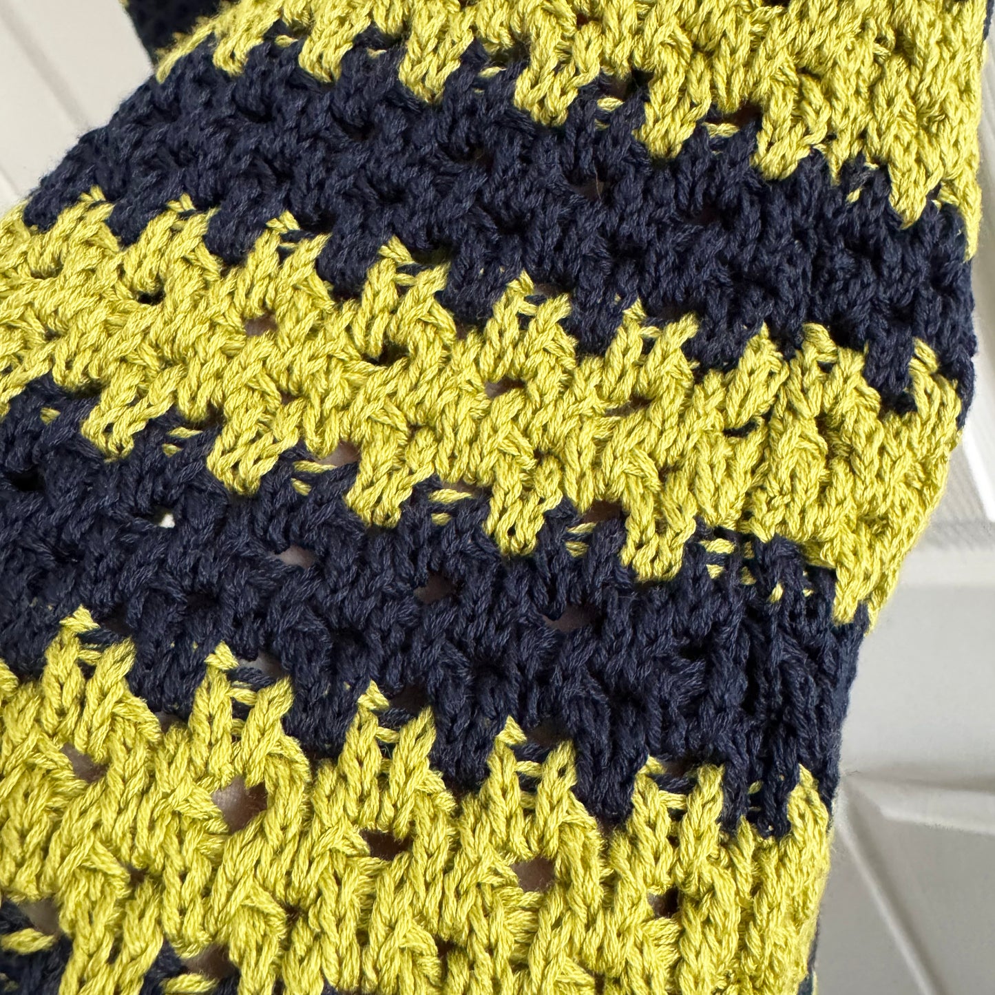 Eilish Studio Stripe Crochet Knit Mini Dress in Dark Navy/Pistachio, size M/L (fits like S/M?)