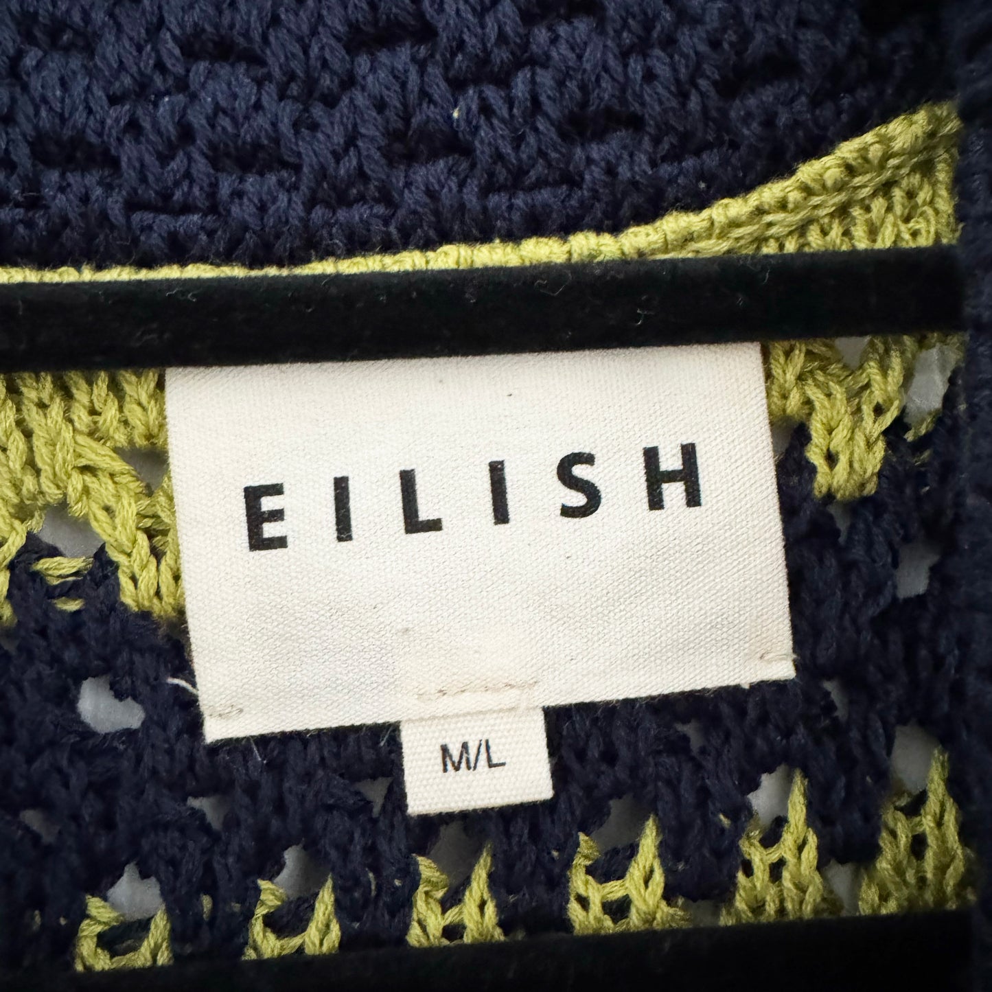 Eilish Studio Stripe Crochet Knit Mini Dress in Dark Navy/Pistachio, size M/L (fits like S/M?)