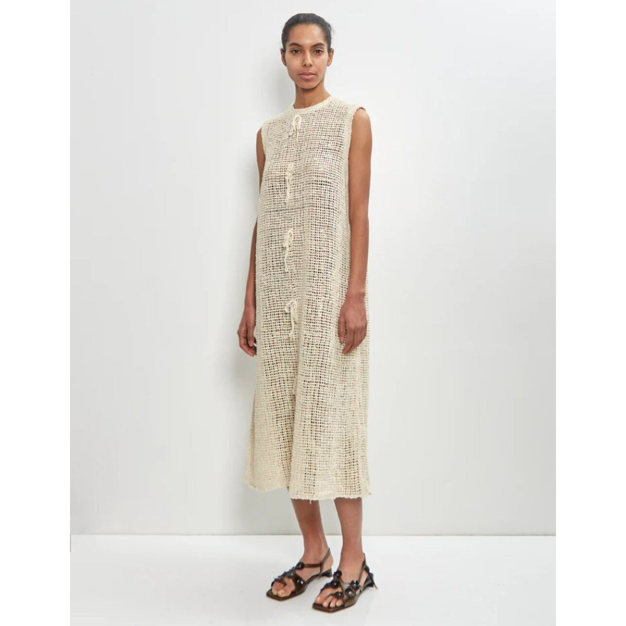 Eleph Netted Silk Dress in Ivory, size Small