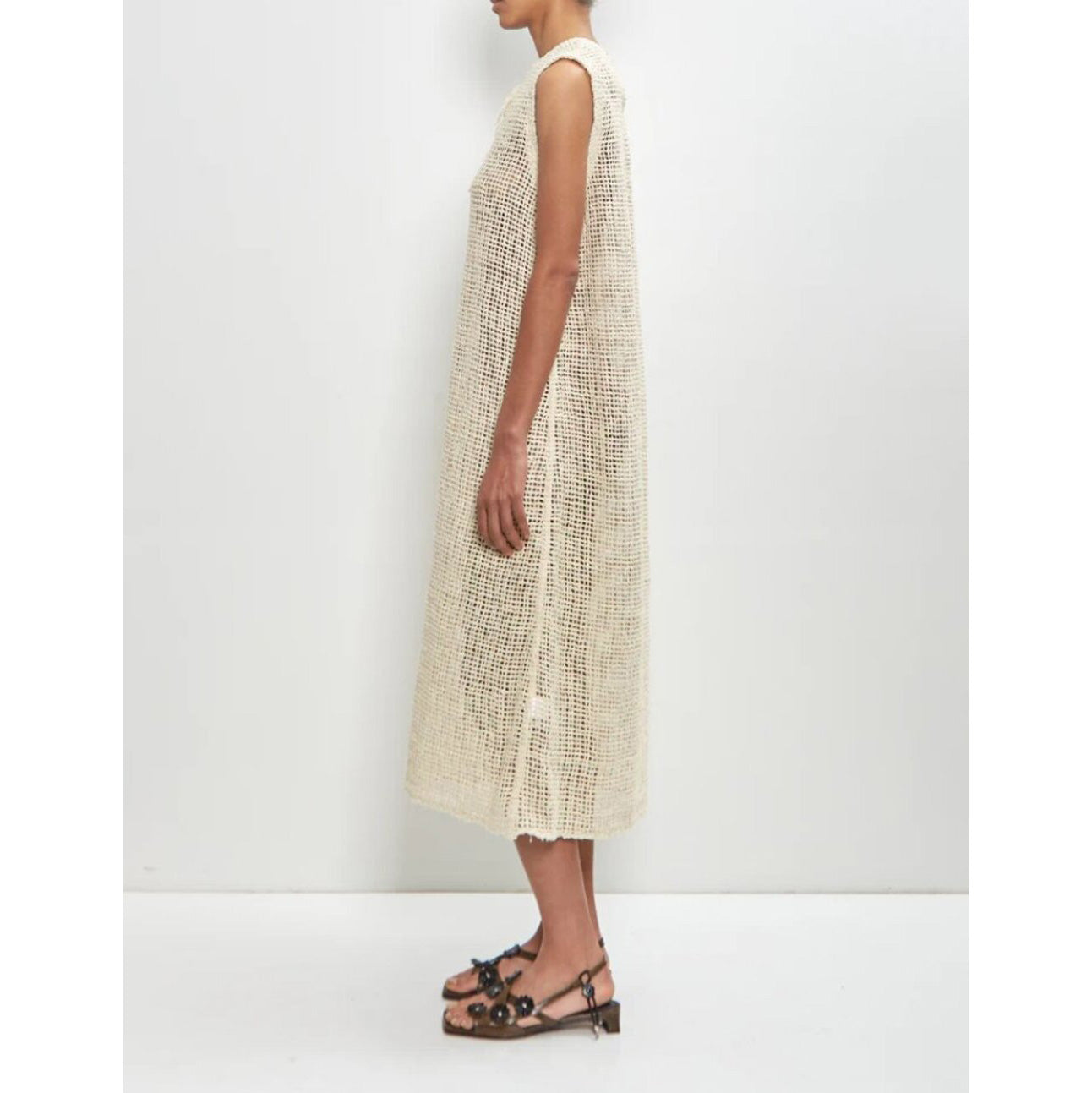 Eleph Netted Silk Dress in Ivory, size Small