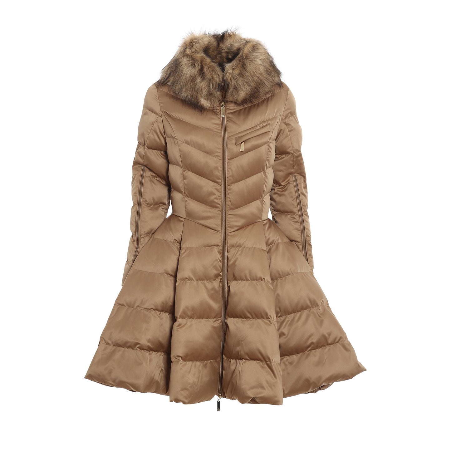 Elizabetta Franchi Flared Skirt Puffer in Beige, size 40IT (fits like size 2)