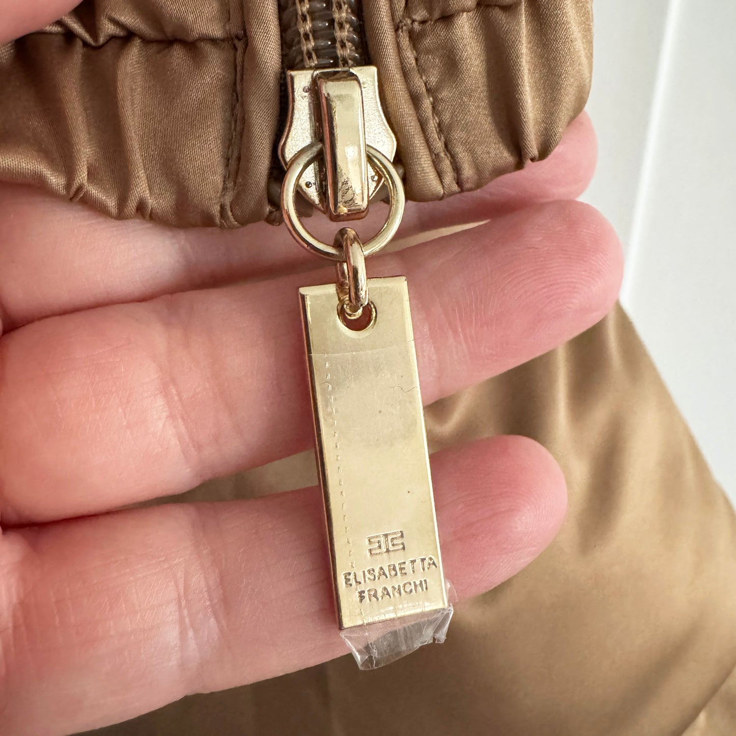 Elizabetta Franchi Flared Skirt Puffer in Beige, size 40IT (fits like size 2)