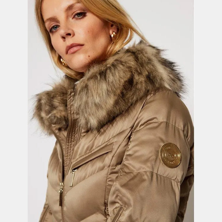 Elizabetta Franchi Flared Skirt Puffer in Beige, size 40IT (fits like size 2)