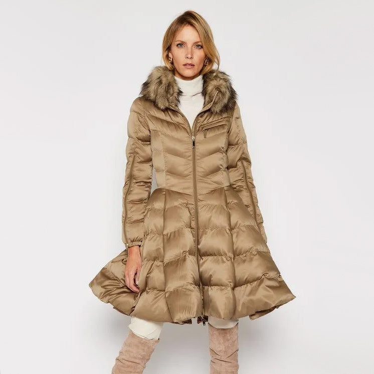 Elizabetta Franchi Flared Skirt Puffer in Beige, size 40IT (fits like size 2)