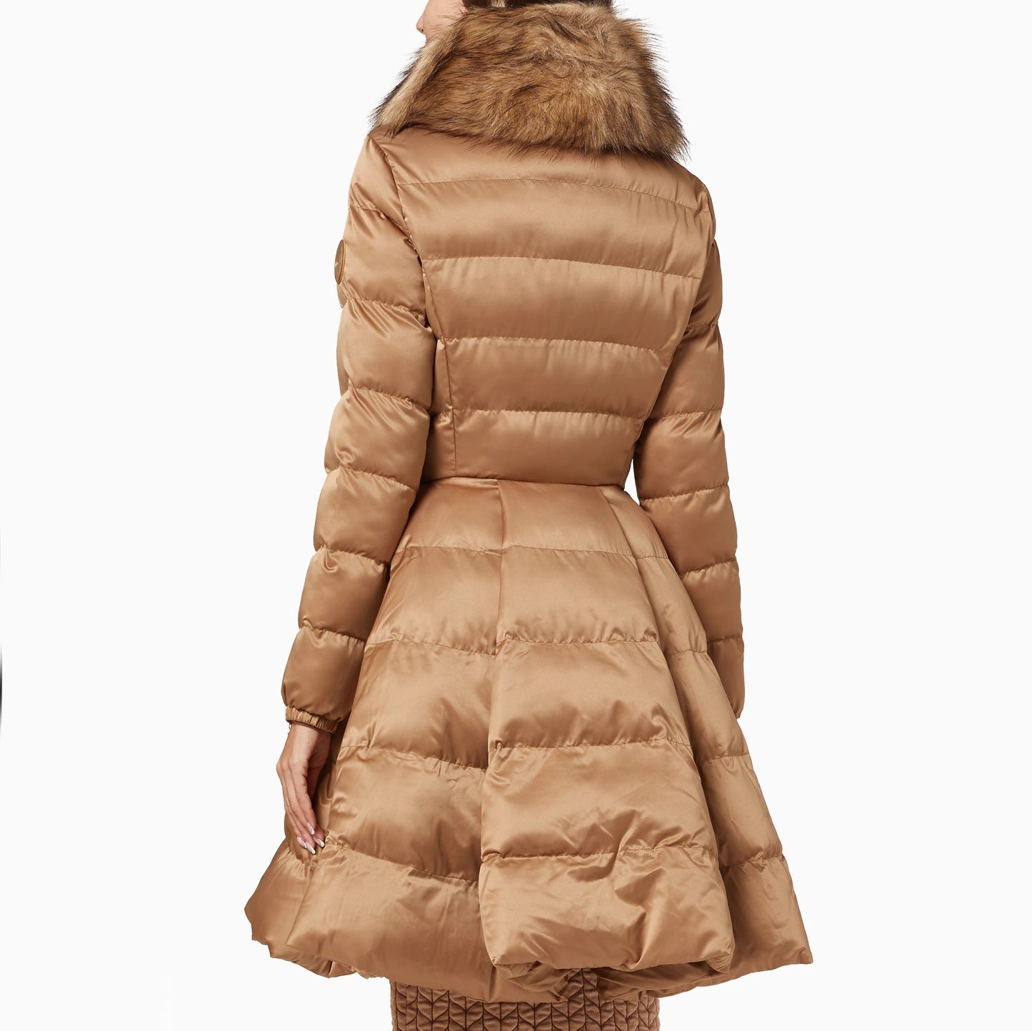 Elizabetta Franchi Flared Skirt Puffer in Beige, size 40IT (fits like size 2)