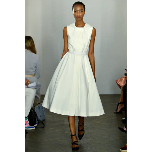 Emilia Wickstead “Madaline” white denim dress with pleated back, size 8UK (4US) - fits like a US size 0/2