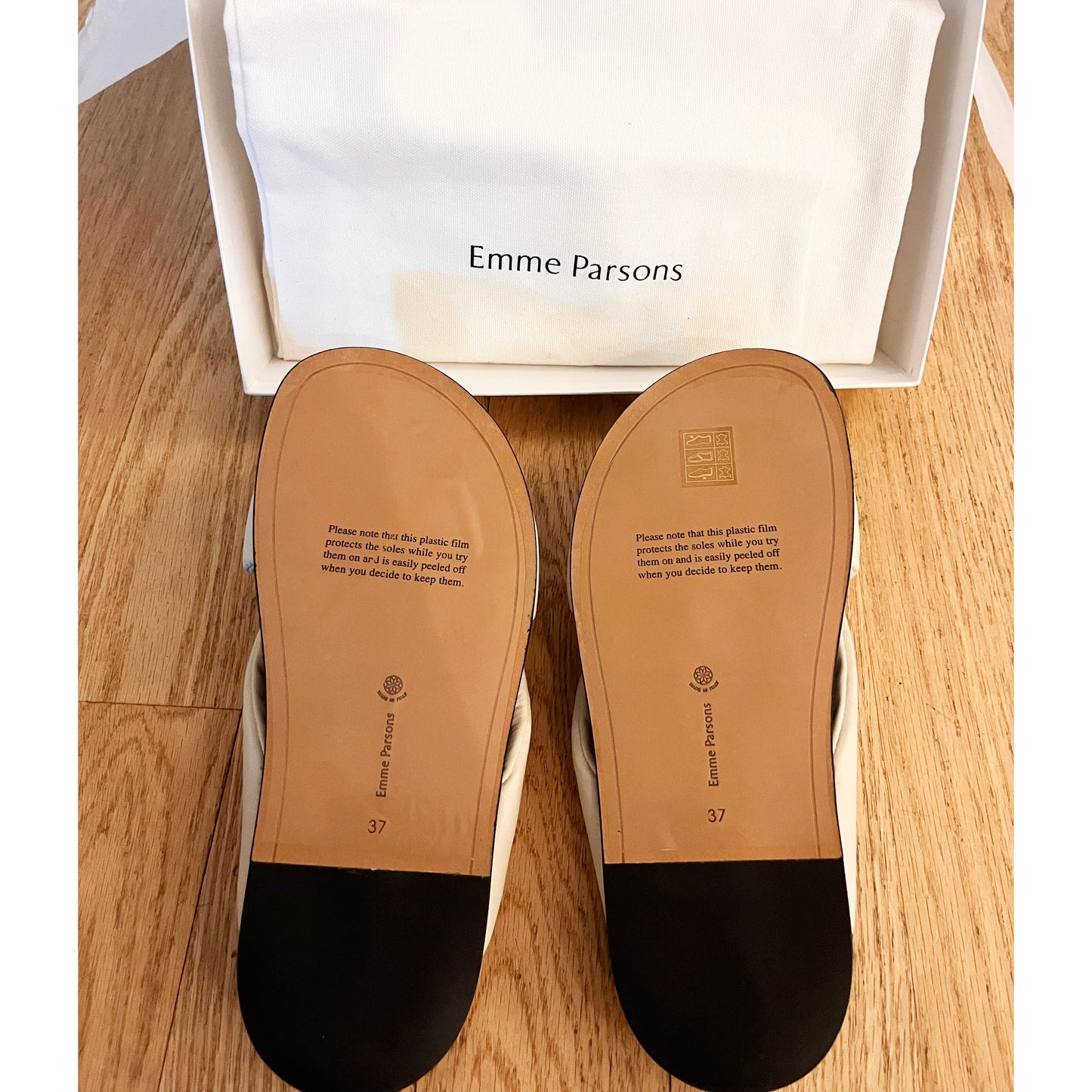 Emme Parsons "Folded Slide" Sandals in Ivory Nappa, size 37