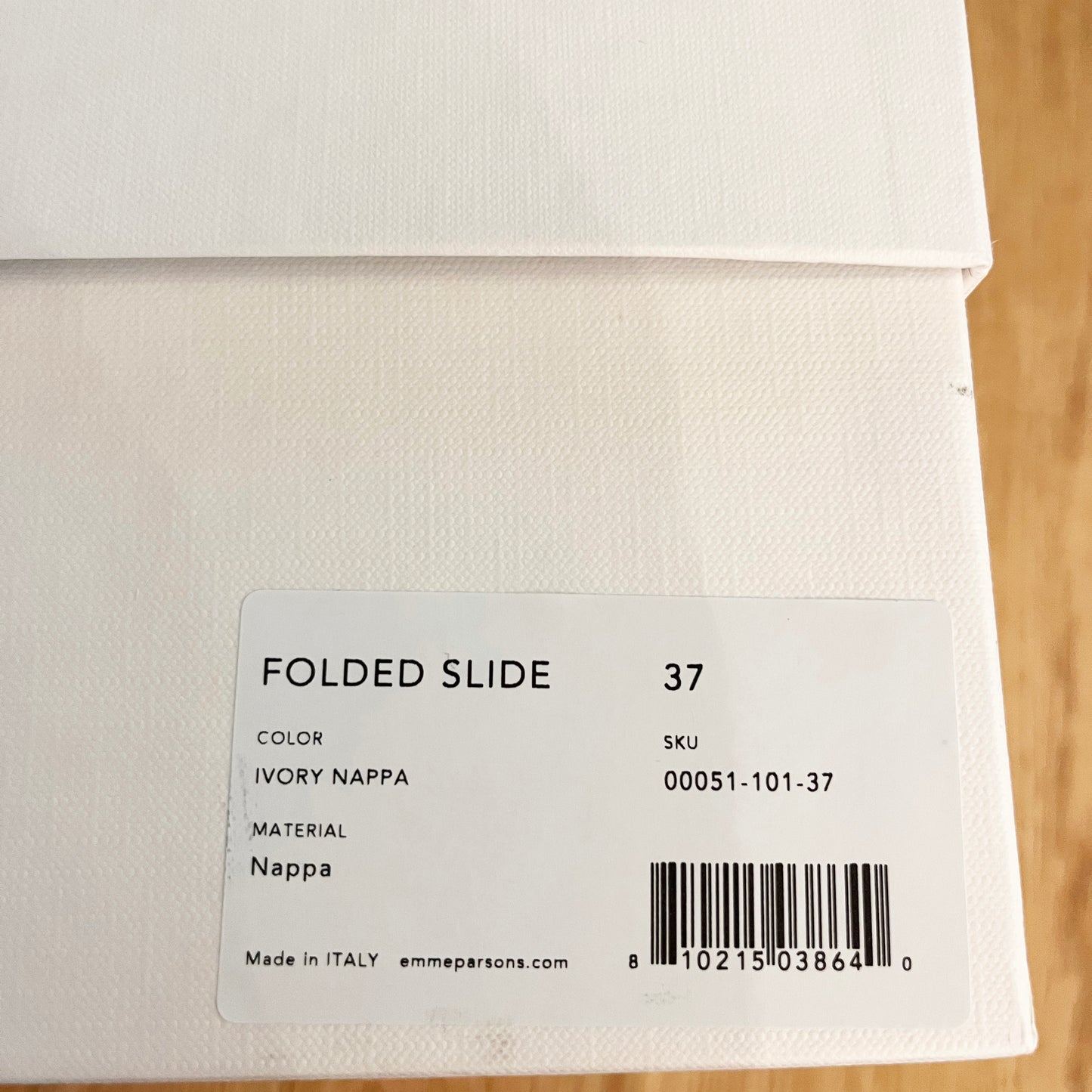 Emme Parsons "Folded Slide" Sandals in Ivory Nappa, size 37