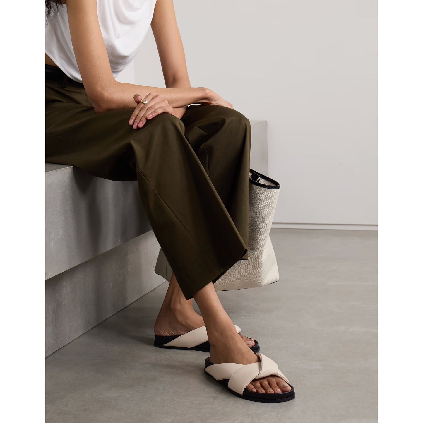 Emme Parsons "Folded Slide" Sandals in Ivory Nappa, size 37