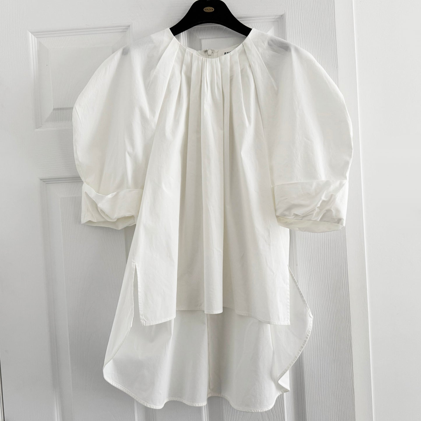 Enfold Gathered Neck White Poplin Shirt, size 38 (size Small)