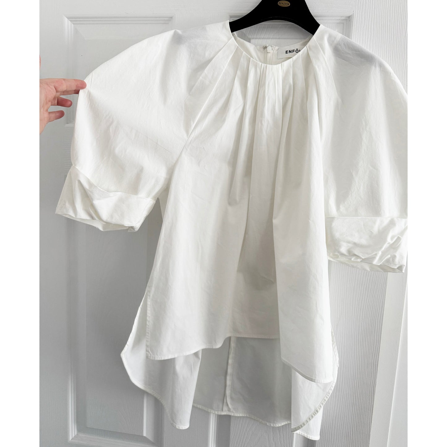 Enfold Gathered Neck White Poplin Shirt, size 38 (size Small)