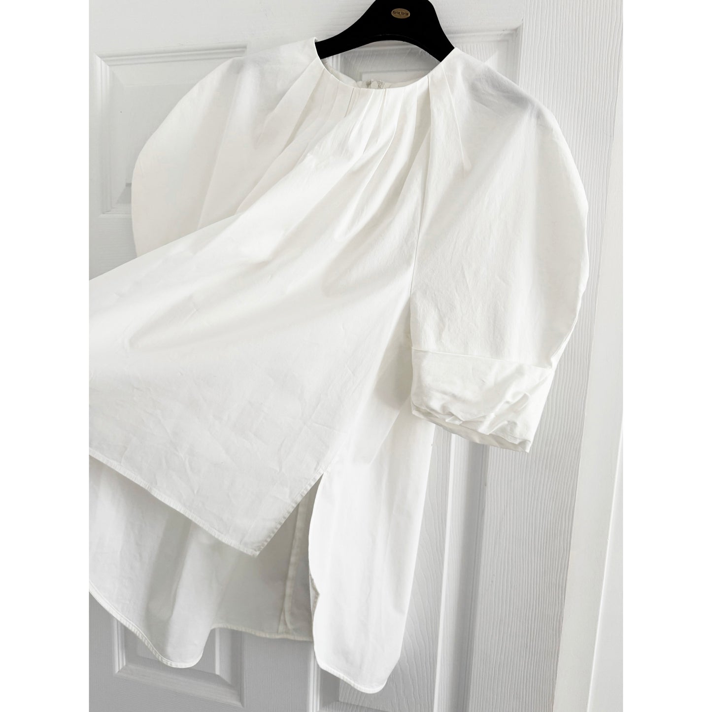 Enfold Gathered Neck White Poplin Shirt, size 38 (size Small)
