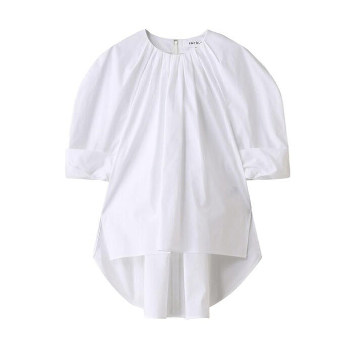 Enfold Gathered Neck White Poplin Shirt, size 38 (size Small)