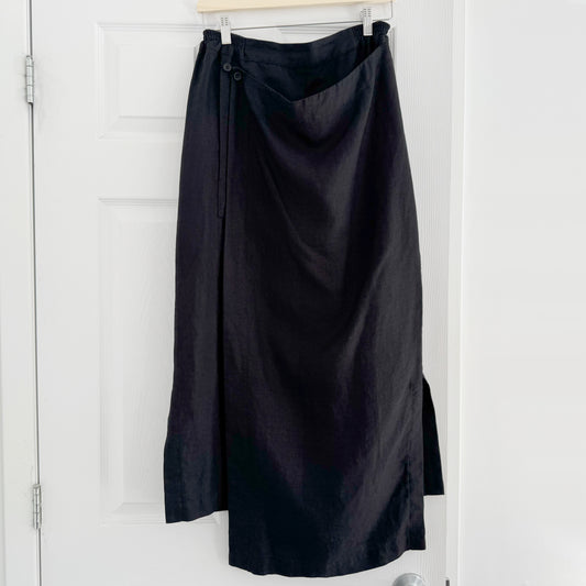 Eskandar Black Linen Midi Skirt, size "2" (fits size 12 ish)