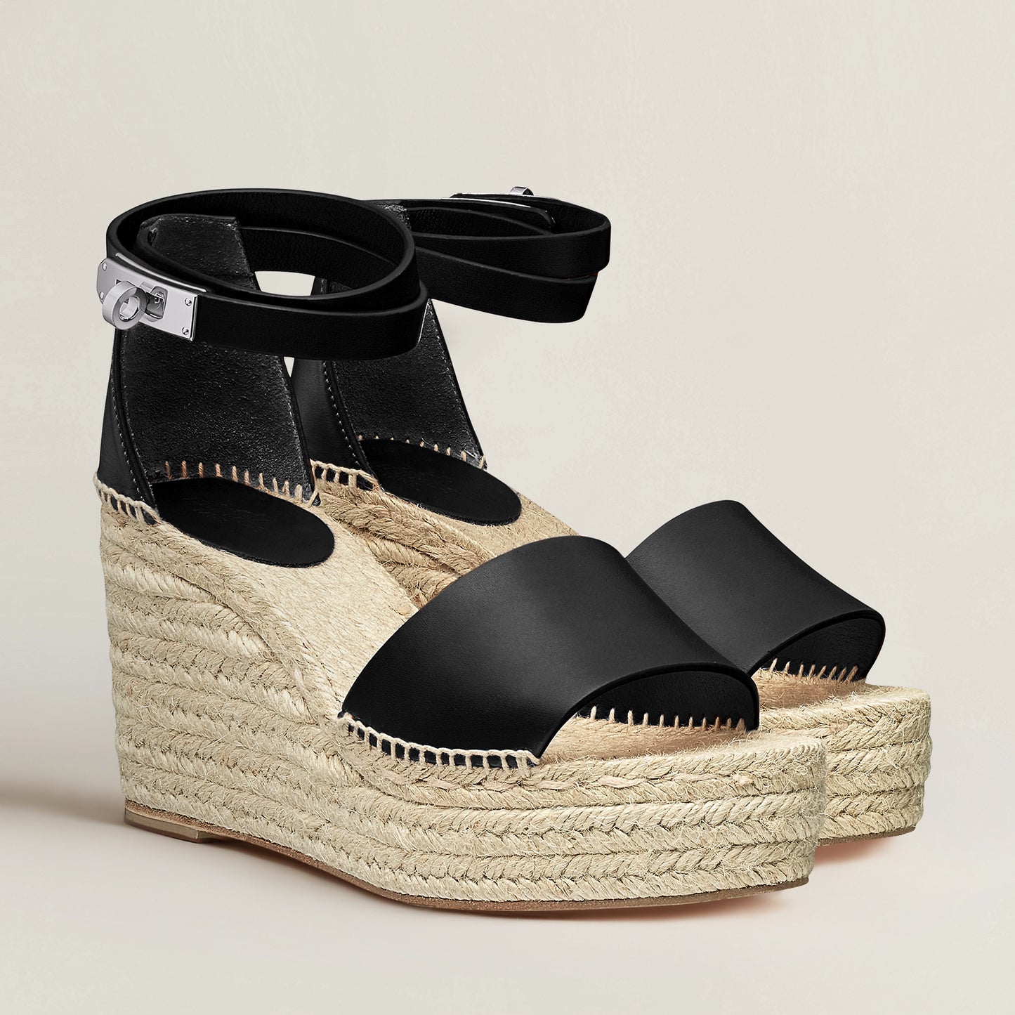 Plateforme d'espadrilles noires Hermes "Tipoli", taille 36