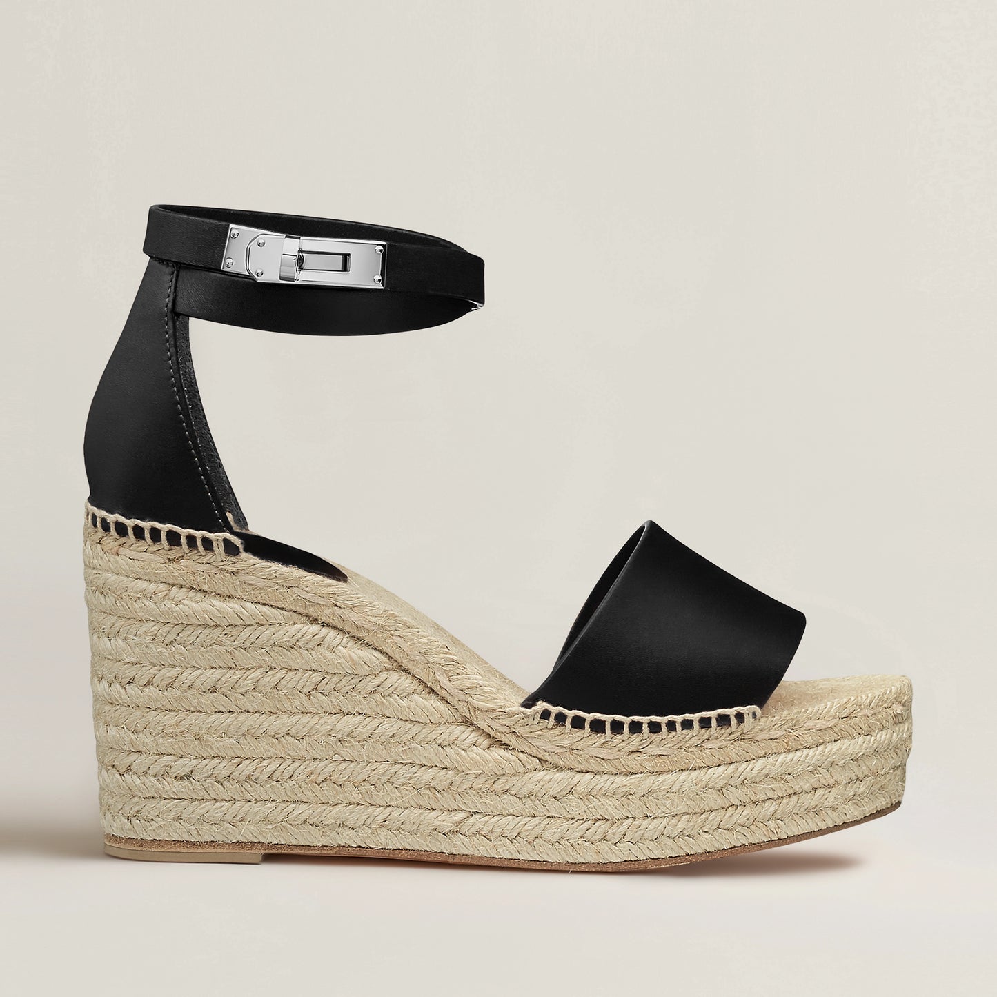 Plateforme d'espadrilles noires Hermes "Tipoli", taille 36