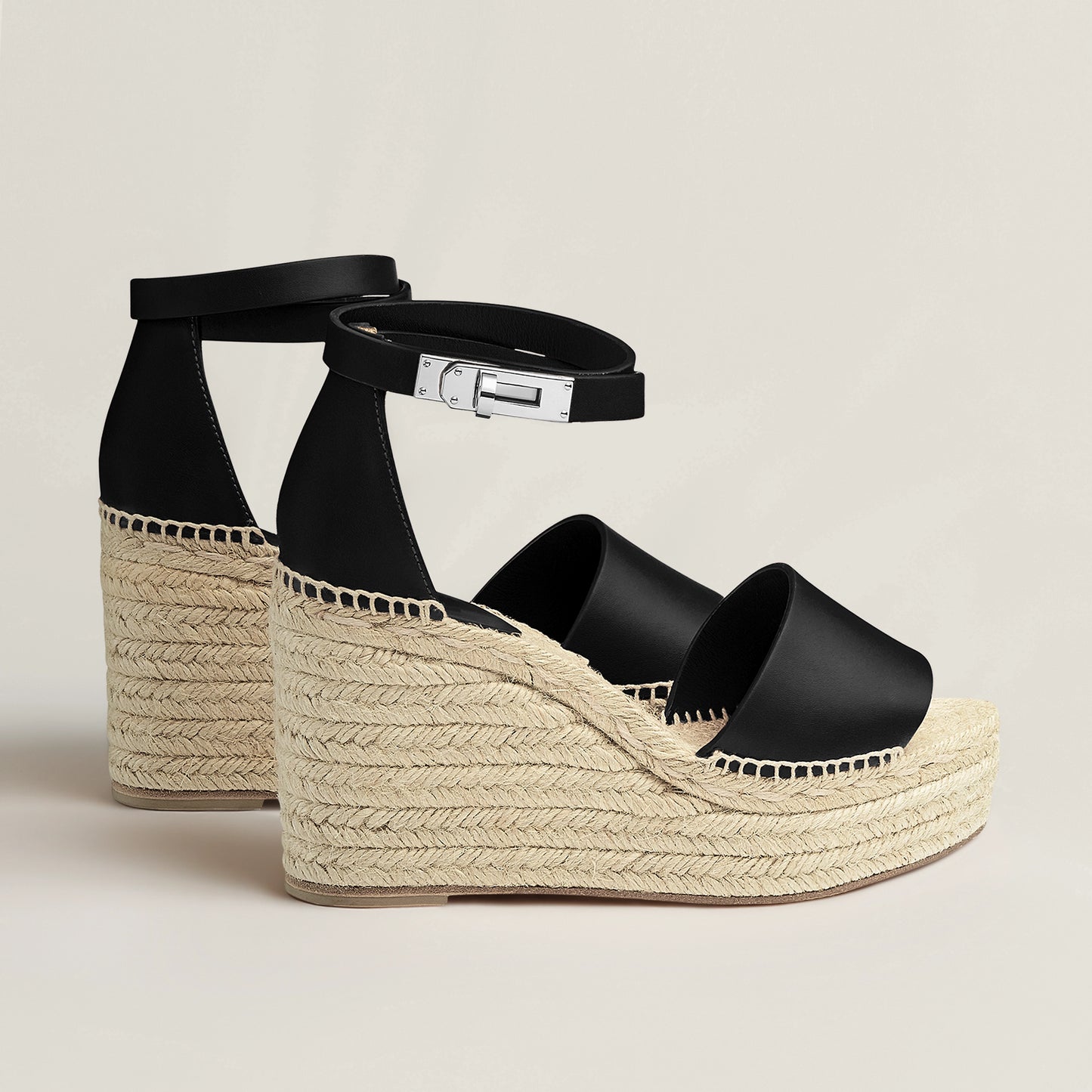 Plateforme d'espadrilles noires Hermes "Tipoli", taille 36