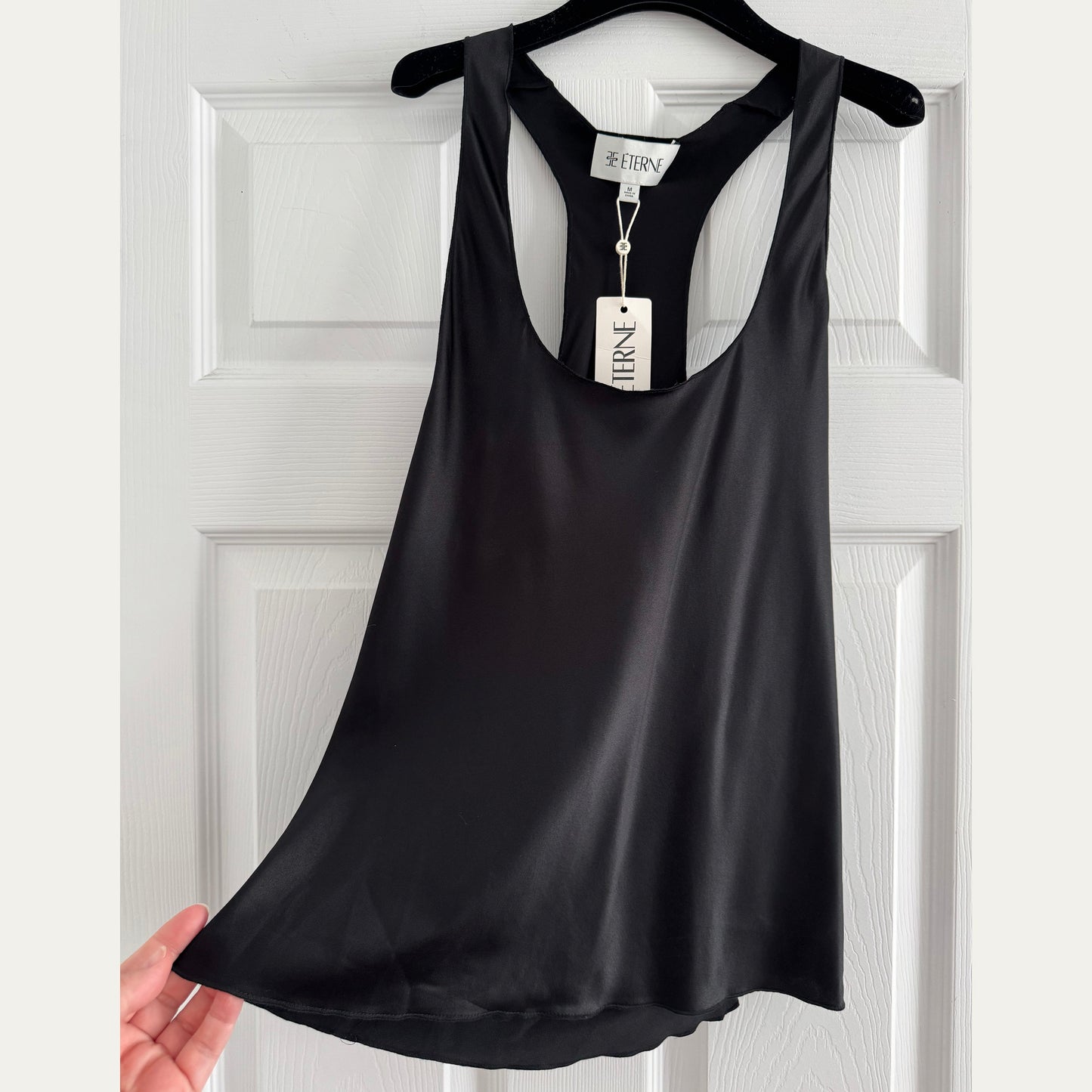 Eterne Silk Racerback Tank Top in Black, size Medium