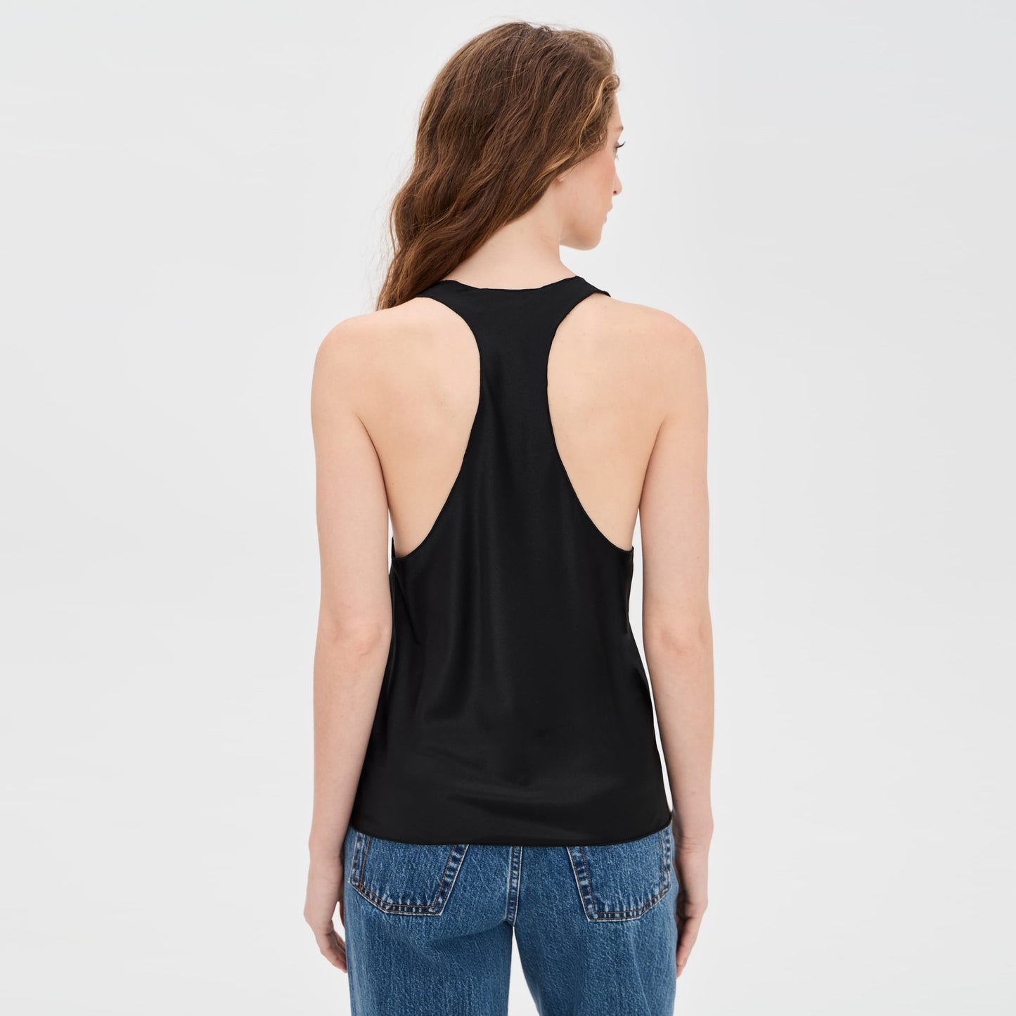 Eterne Silk Racerback Tank Top in Black, size Medium