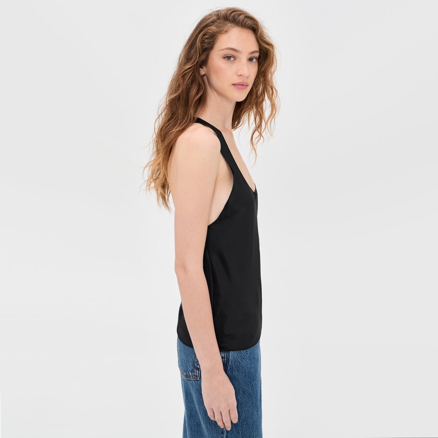 Eterne Silk Racerback Tank Top in Black, size Medium
