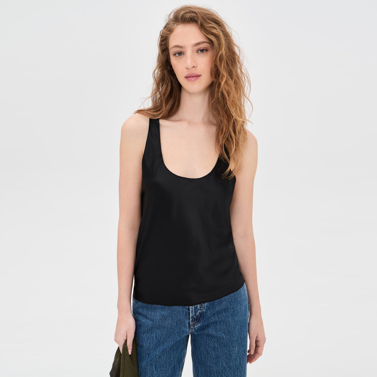 Eterne Silk Racerback Tank Top in Black, size Medium
