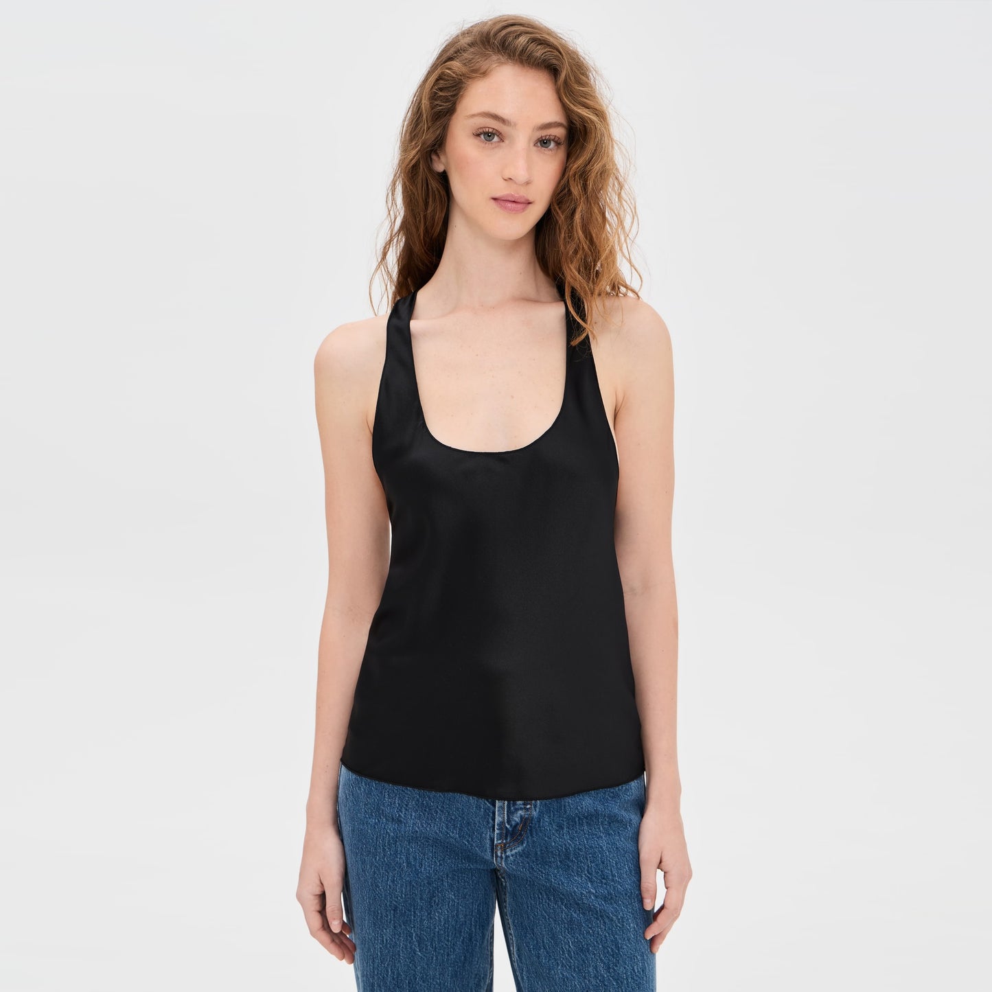 Eterne Silk Racerback Tank Top in Black, size Medium