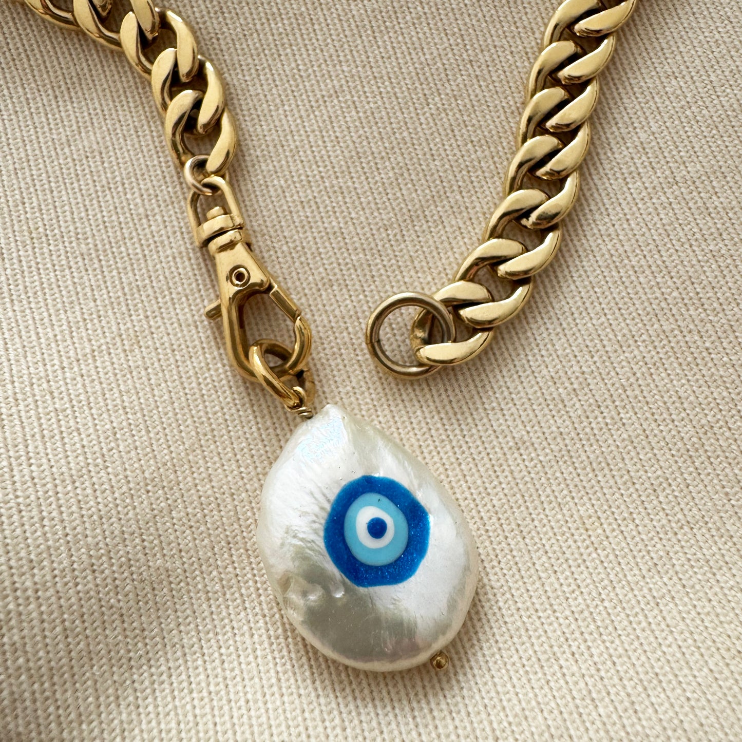 Evil Eye Pearl Pendant Necklace (Designer Unknown)