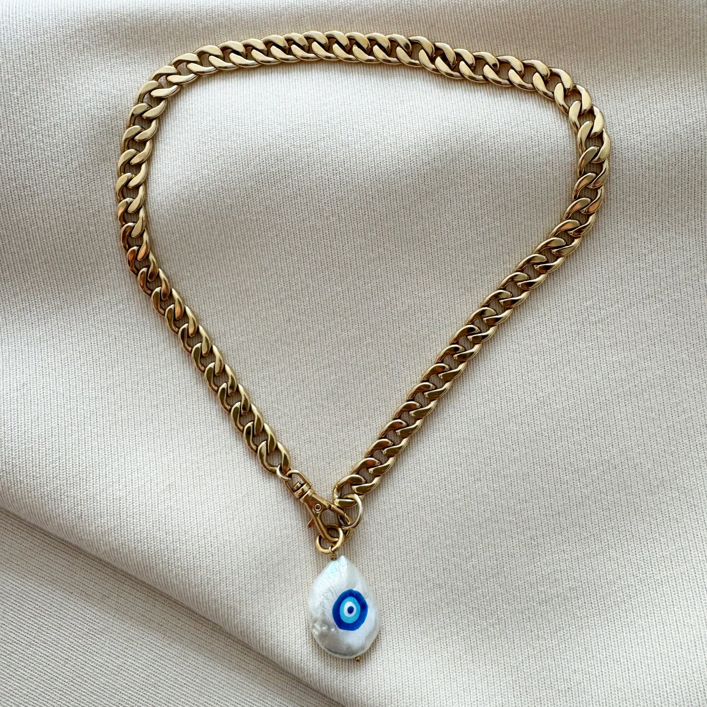 Evil Eye Pearl Pendant Necklace (Designer Unknown)