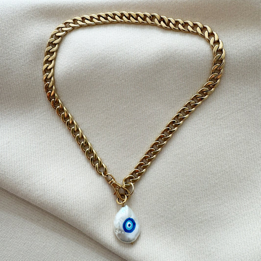 Evil Eye Pearl Pendant Necklace (Designer Unknown)