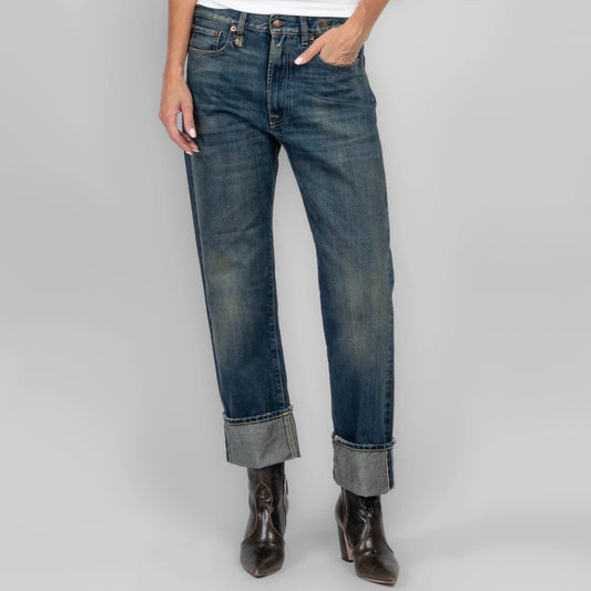 R13 *Limited Edition* Cuffed Boyfriend Jean in Adelaide Selvedge Blue, size 26 (fits 27)
