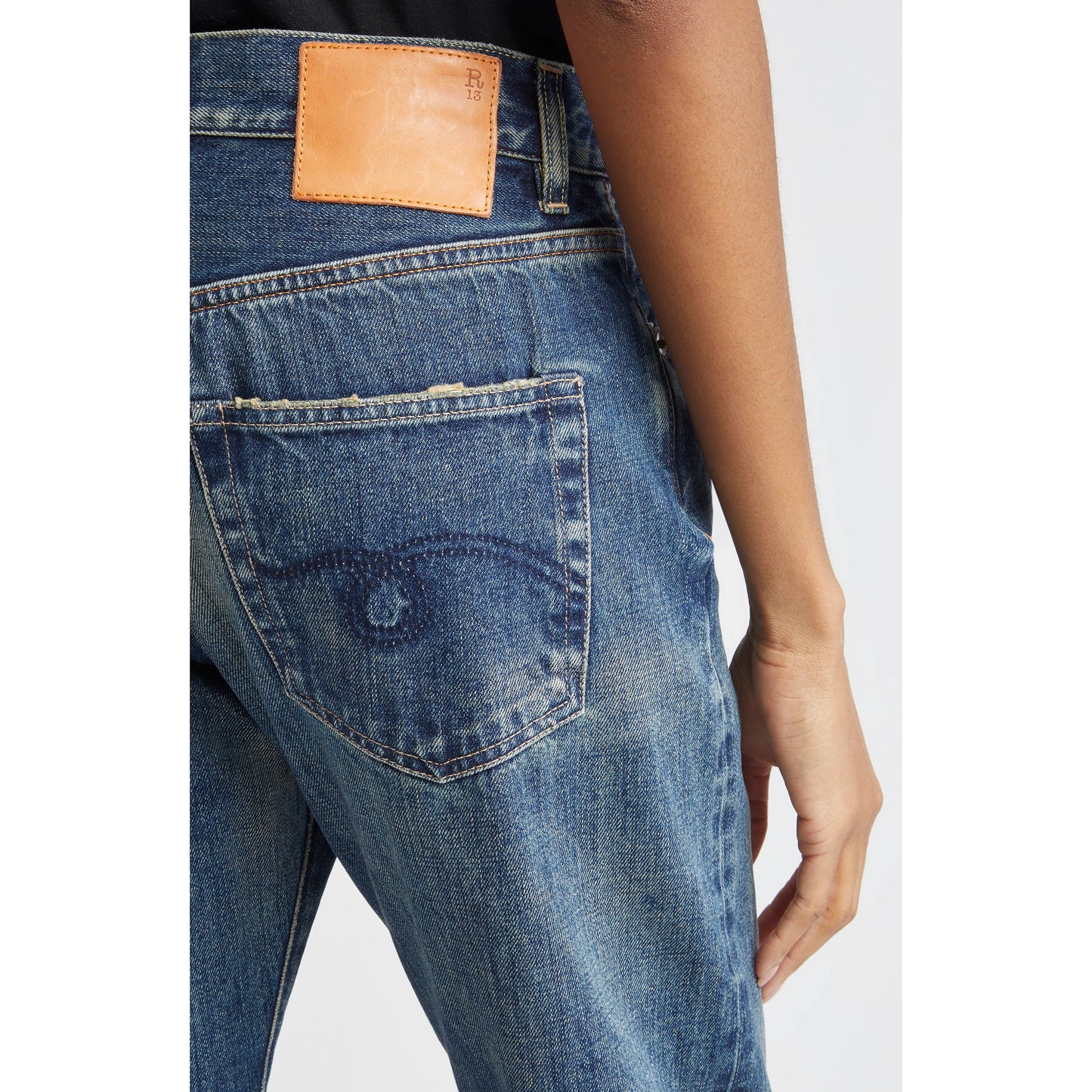 R13 *Limited Edition* Cuffed Boyfriend Jean in Adelaide Selvedge Blue, size 26