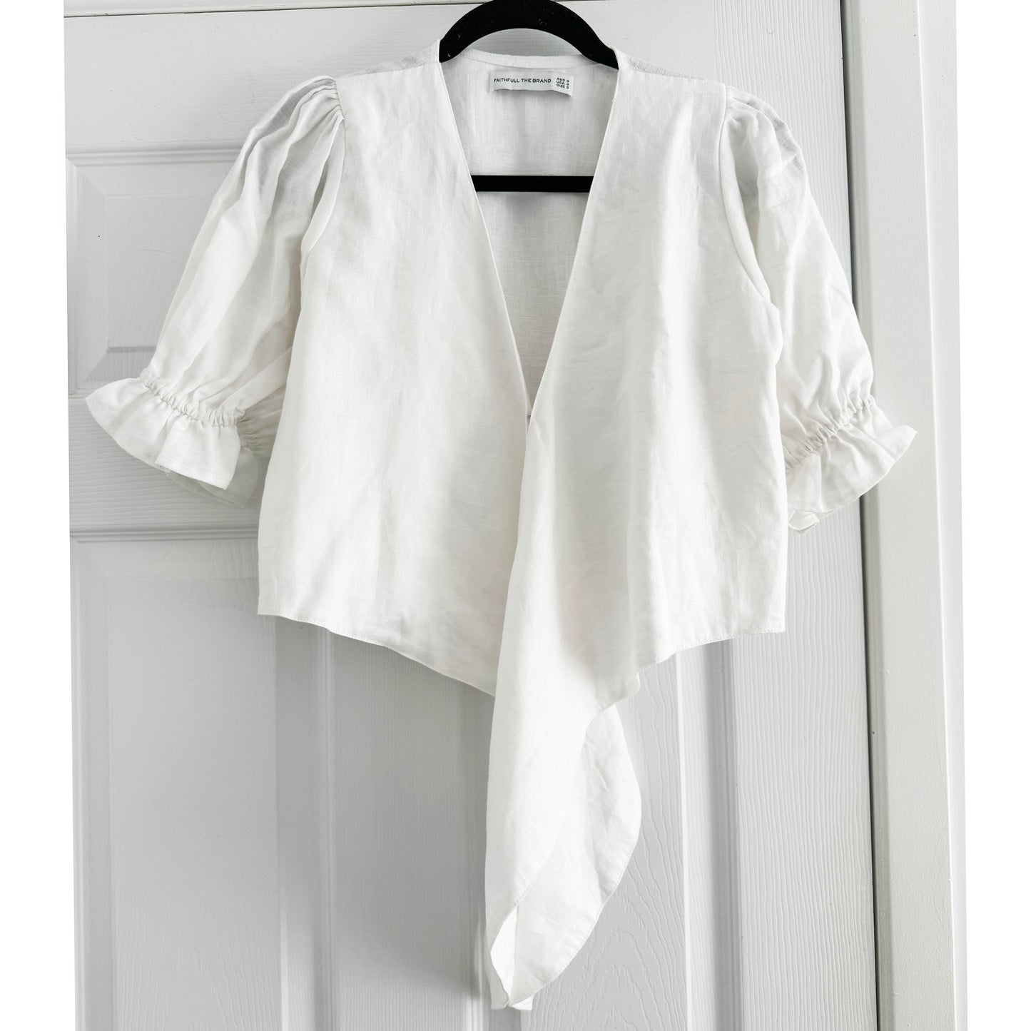 Faithfull the Brand "Jamais" Linen Tie Front Top in White, size 4