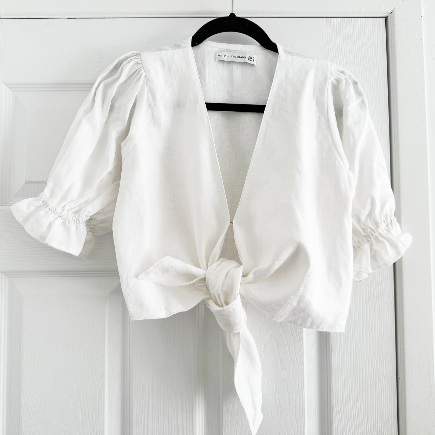 Faithfull the Brand "Jamais" Linen Tie Front Top in White, size 4