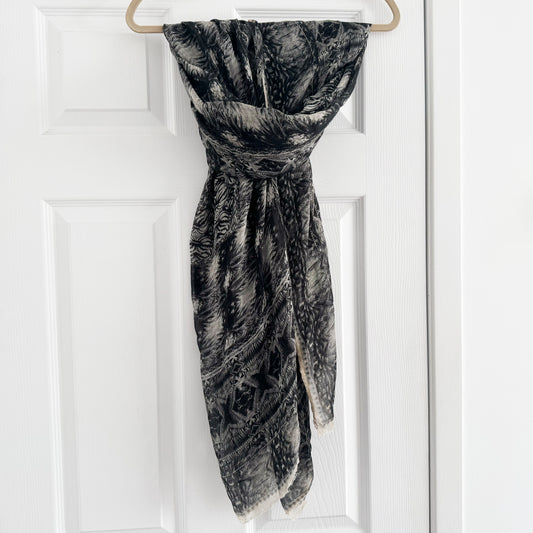 Faliero Sarti Modal/Cashmere Printed Scarf in Black/Ivory