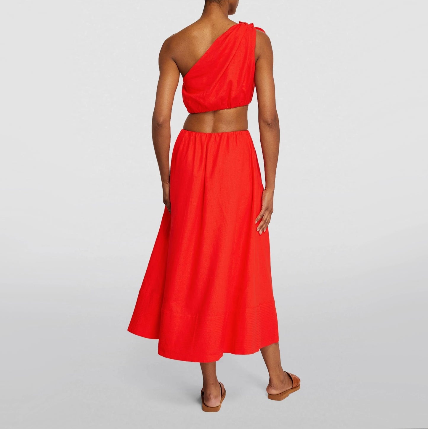 Farm Rio Red Linen One Shoulder Dress, size Small