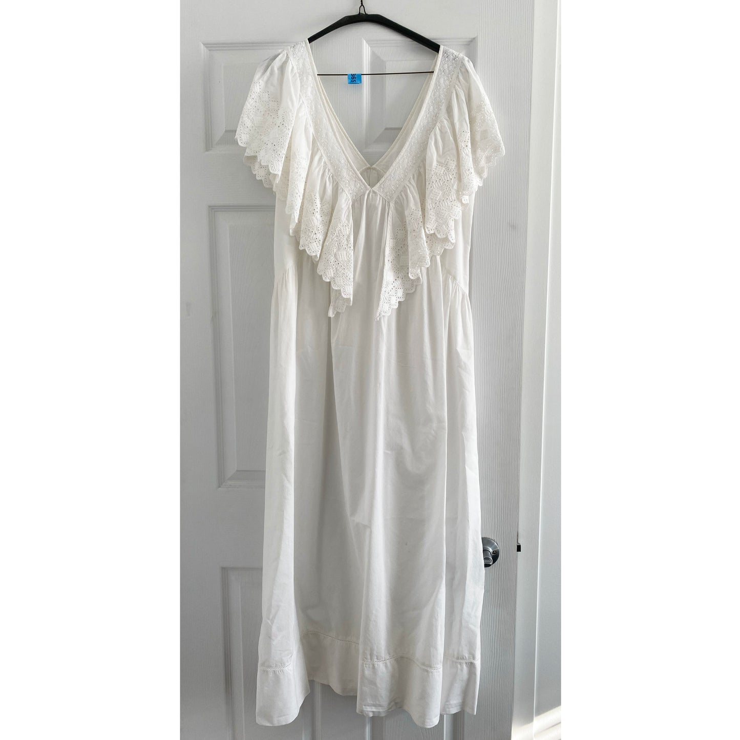 Faune Embroidered Cotton Nightgown in Off-White, Size Large