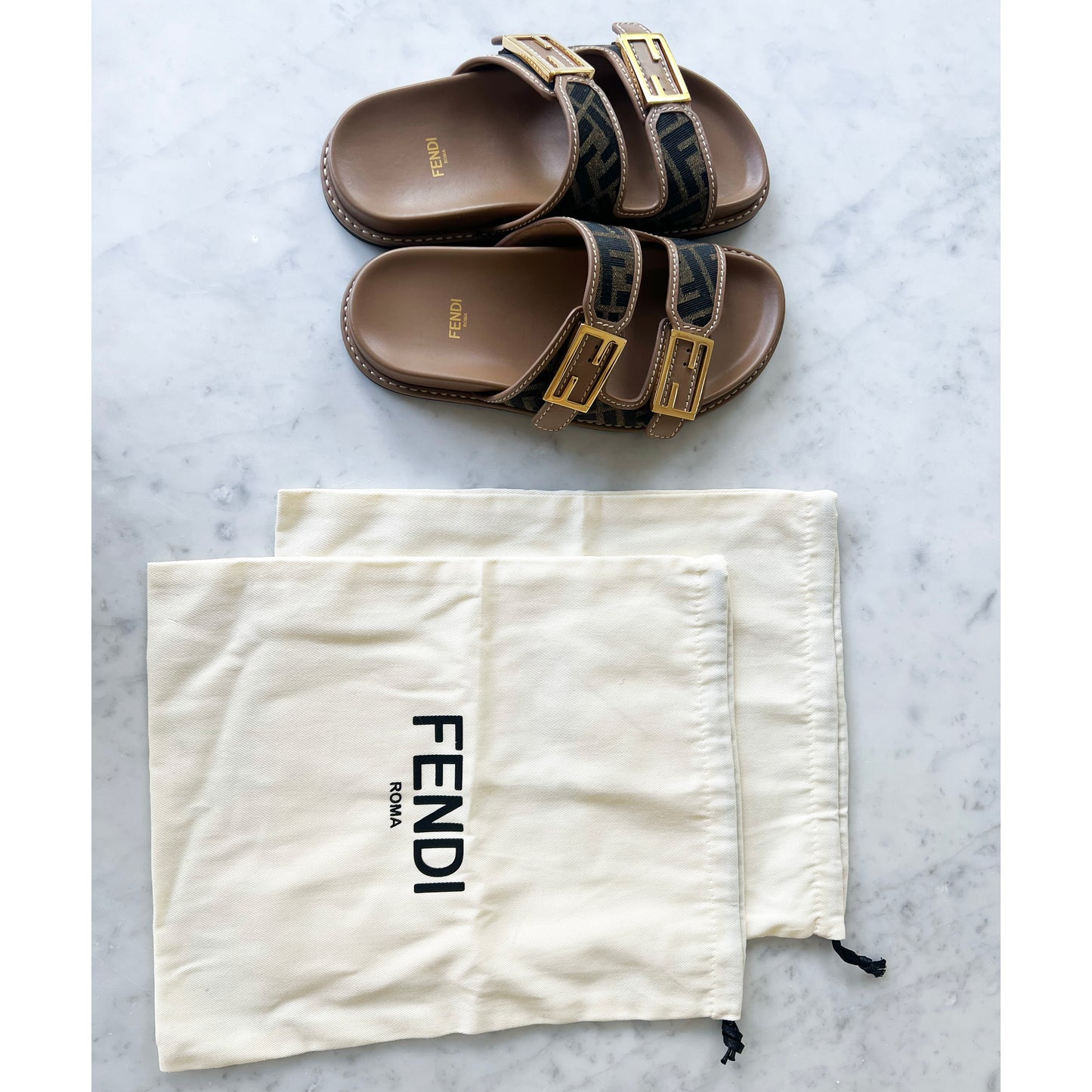 FENDI "Feel" Logo Sandals, size 37.5