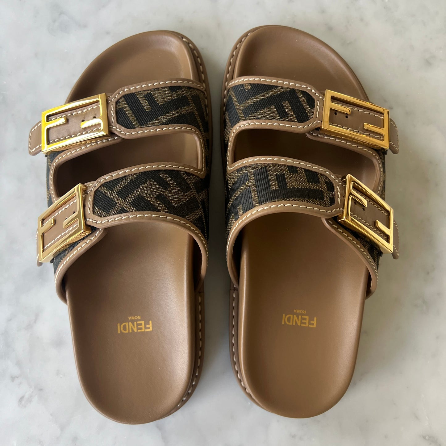 FENDI "Feel" Logo Sandals, size 37.5