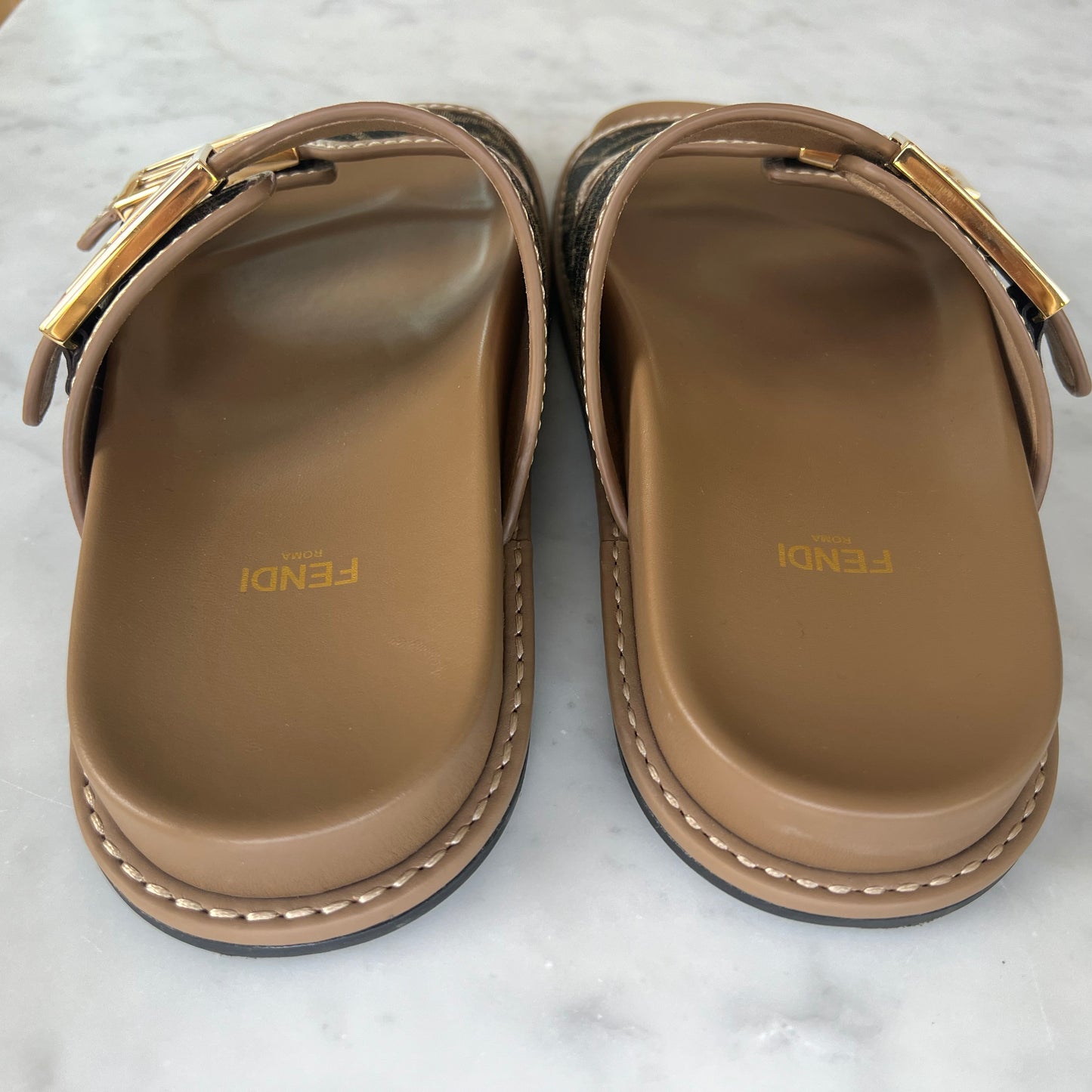 FENDI "Feel" Logo Sandals, size 37.5