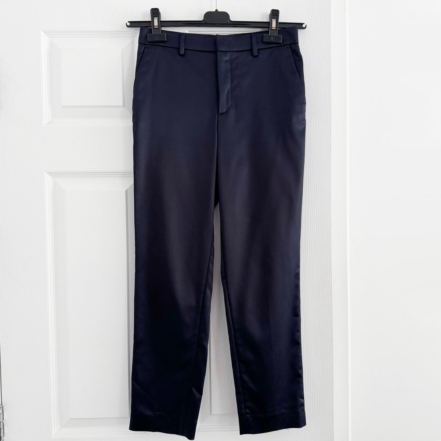 Filippa K "Emma" Cropped Navy Satin Pant, size XXS