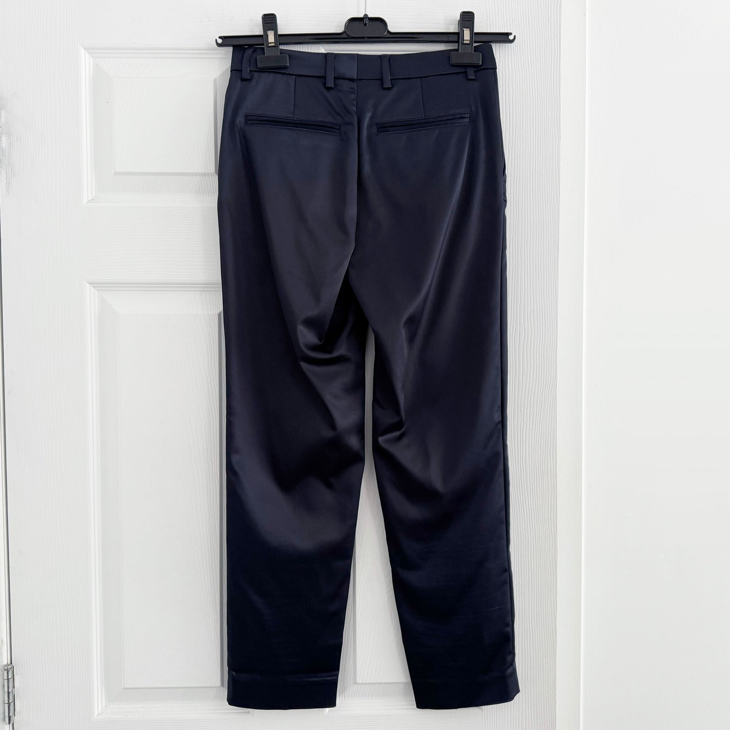 Filippa K "Emma" Cropped Navy Satin Pant, size XXS