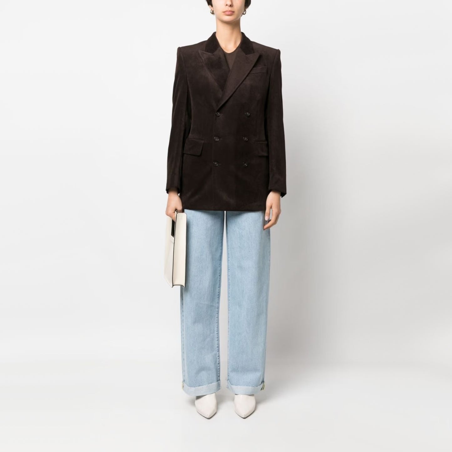 Filippa K Double Breasted Velvet Blazer in Brown, size 40 (fits size 8)