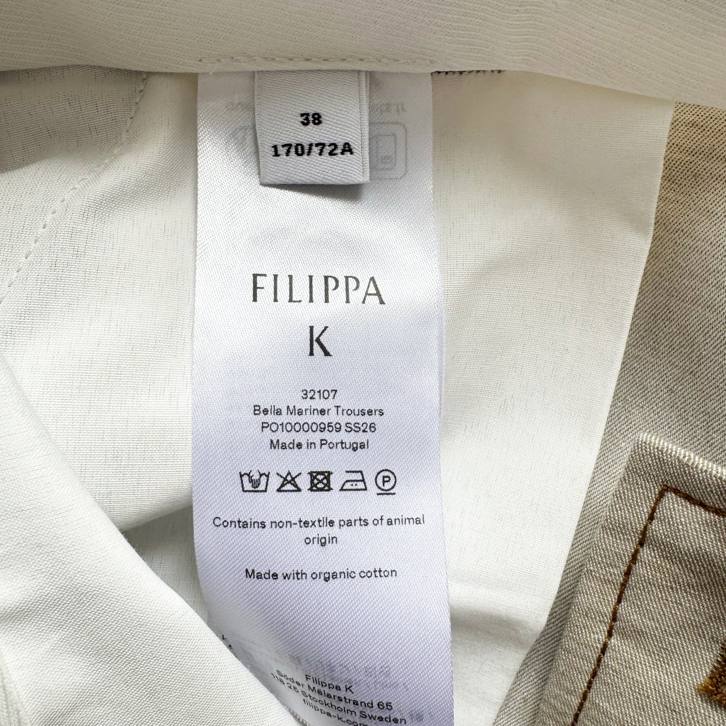 Filippa K "Bella" Mariner Trousers in Beige/Taupe, size 38 (size 6)