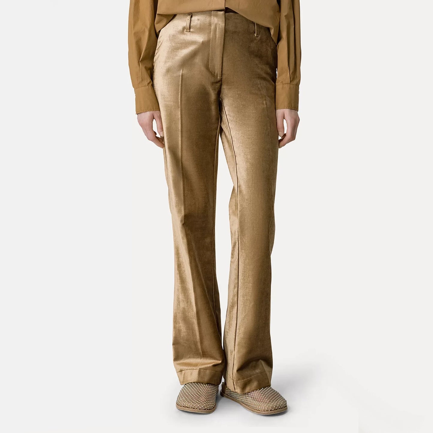 Forte.Forte Stretch Velvet Trousers in Gold, size "0" (XS)