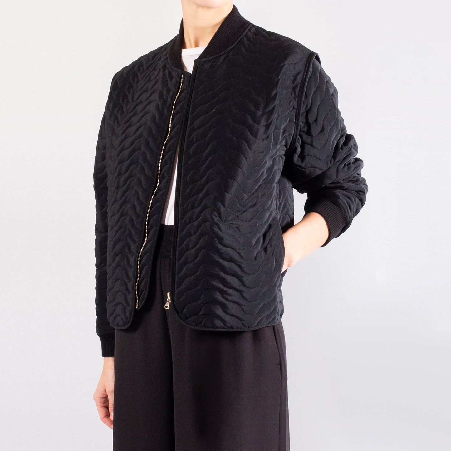 Forte_Forte Black Crepe De Chine Quilted Jacket, size "0" (fits XS/S)